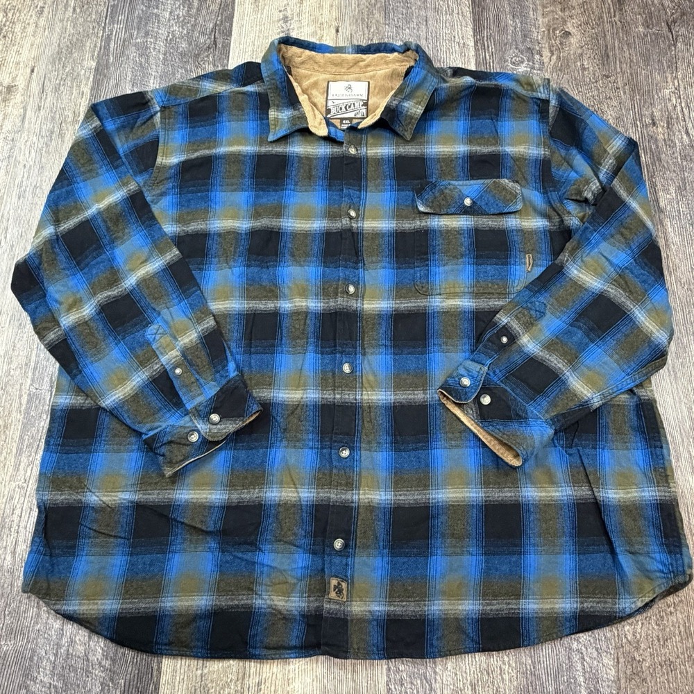 Legendary Whitetails Buck Camp Long Sleeve Flannel Shirt Mens‎ 4XL Blue Plaid